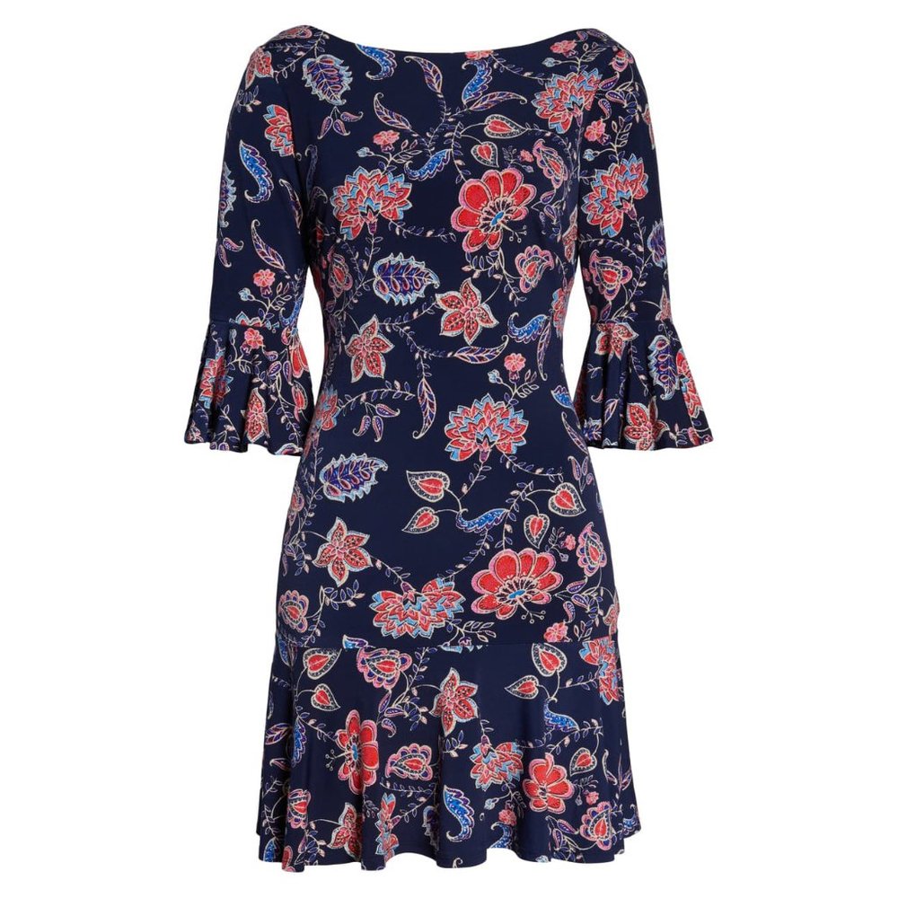 NWOT Eliza J Bell Sleeve Flounce Sheath Dress 2P